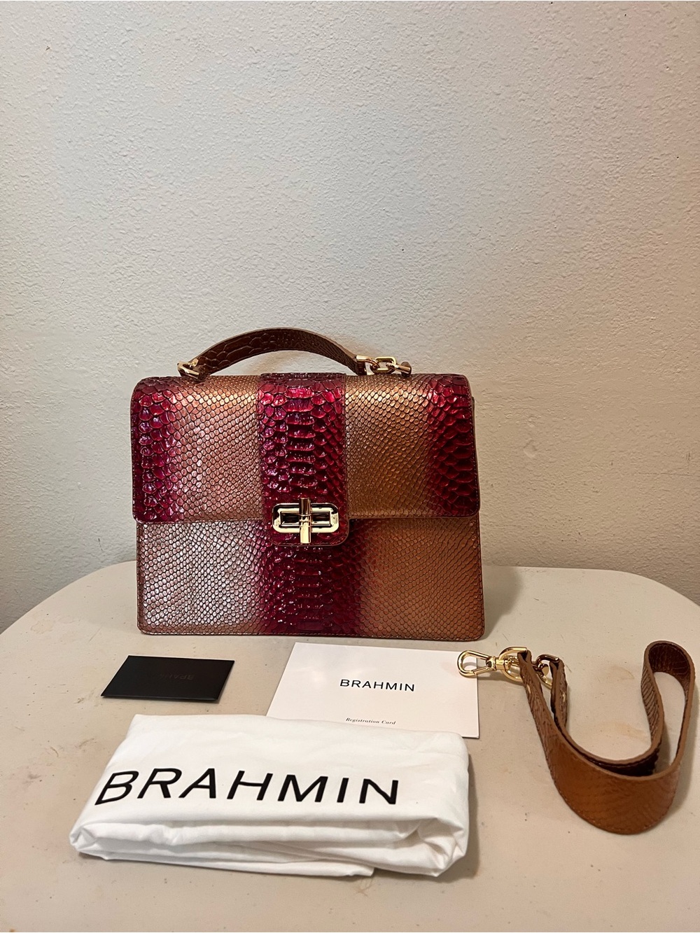 Brahmin Pink and Copper Ombre Textured Satchel - Picture 3 of 9